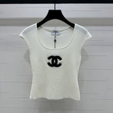 Chanel 25 White Tank Top Square Neck Knitted
